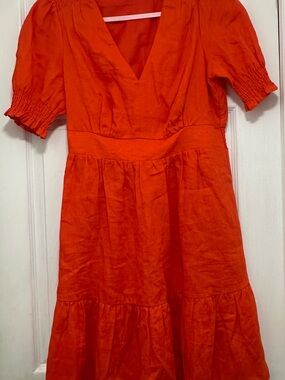 slim fit dress slacks Florence Linen Blend Dress-Orange, Ornamental Garden